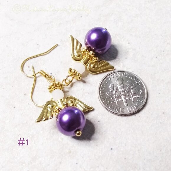 🍂🍁🍃 3/$25!!! Saucy Angels! Lilac, Purple & Gold Angel Girly Earrings! - Picture 3 of 9